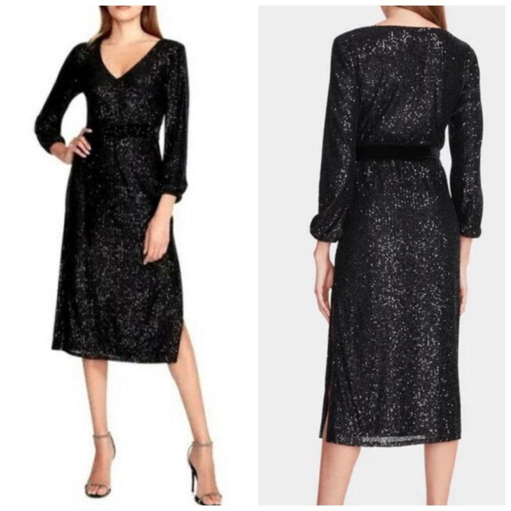 Betsey Johnson Black Sequin Midi Dress